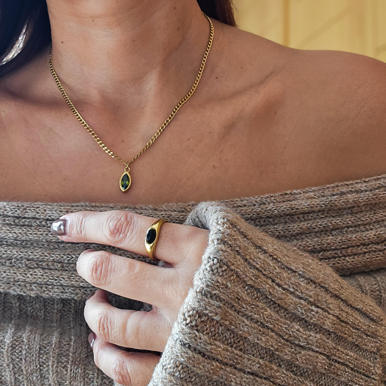 Tiger's Eye Statement Ring, waterproof 18k gold-plated stainless steel