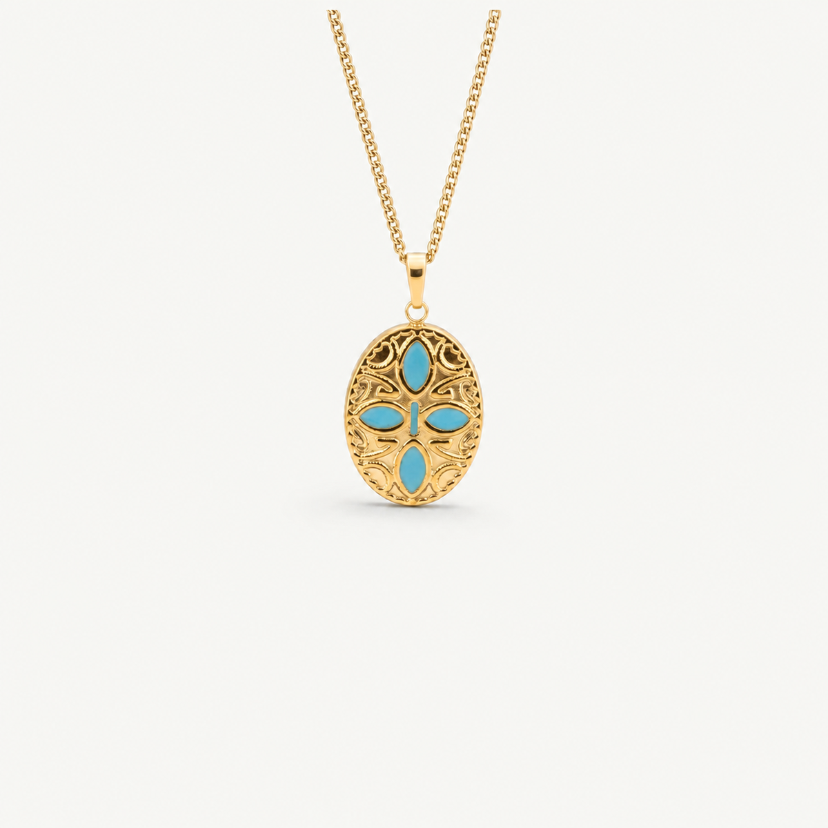 Oval Blue Petals Pendant Necklace