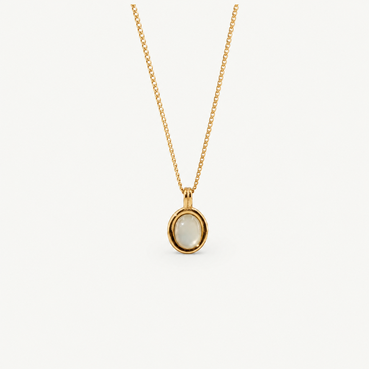 Oval Moonstone Necklace - Waterproof Gold Pendant