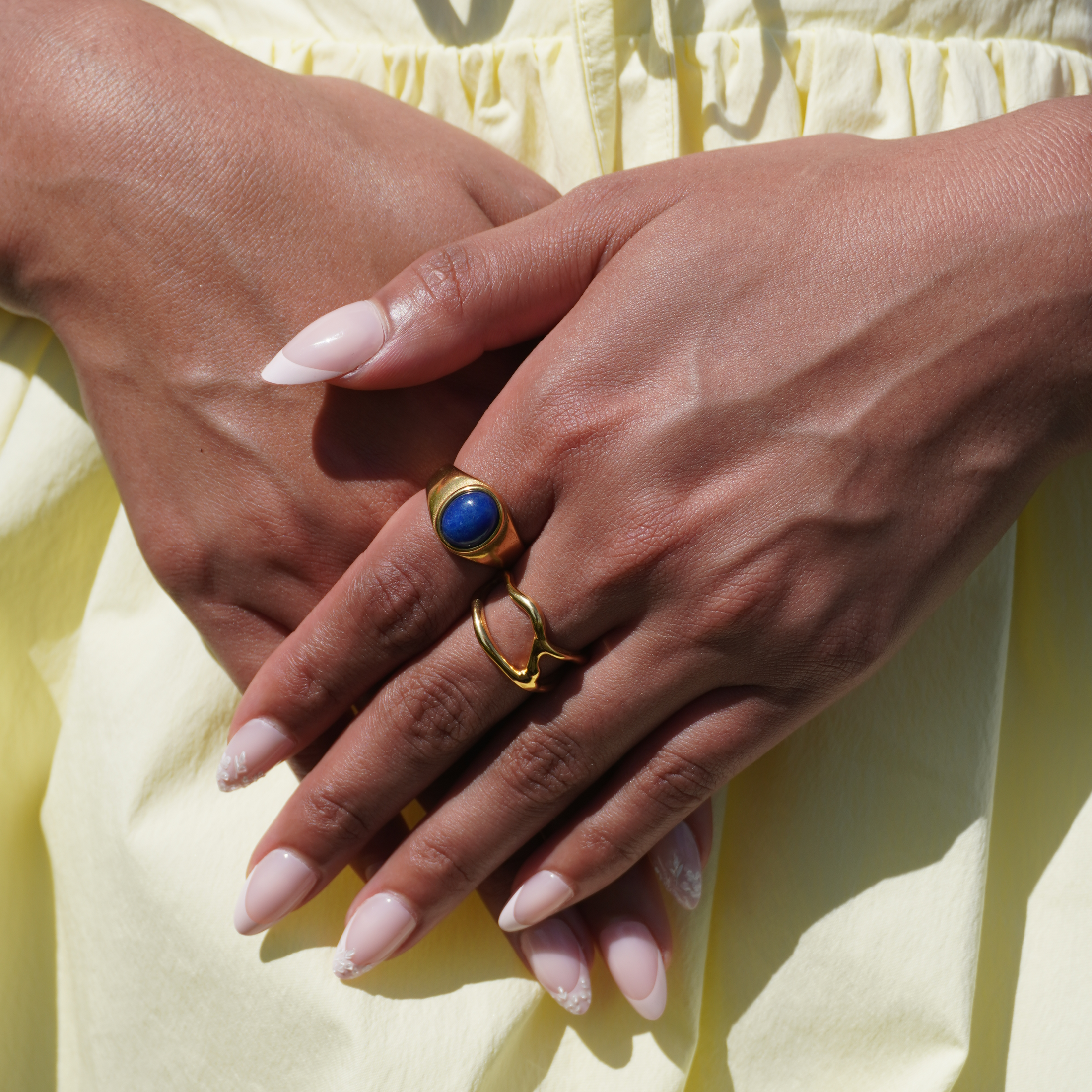 Waterproof Tarnish-Free Oval Lapis Ring, 18k gold-plated stainless steel