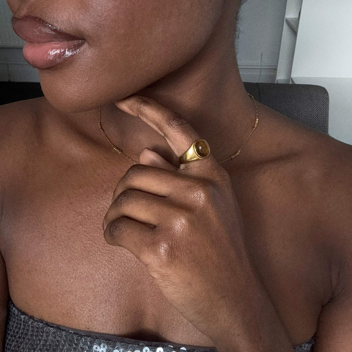 tiger's eye ring in stainless steel, waterproof ring for everyday 