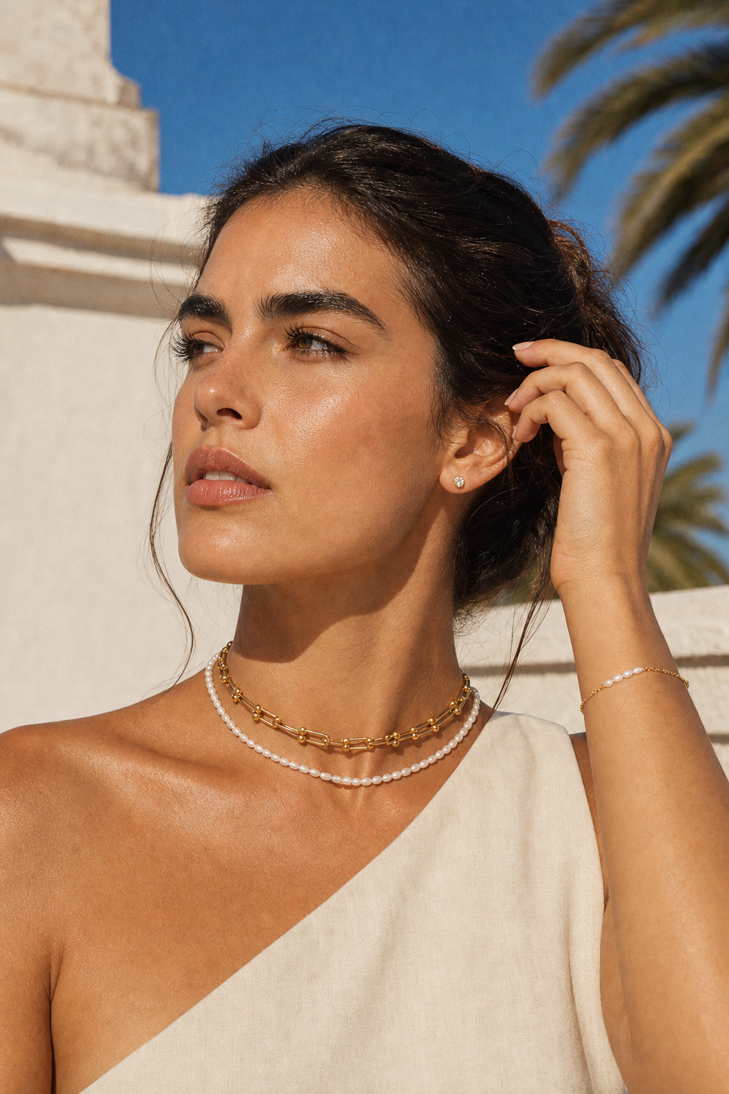 Palm Light Layers jewelry set — worn
