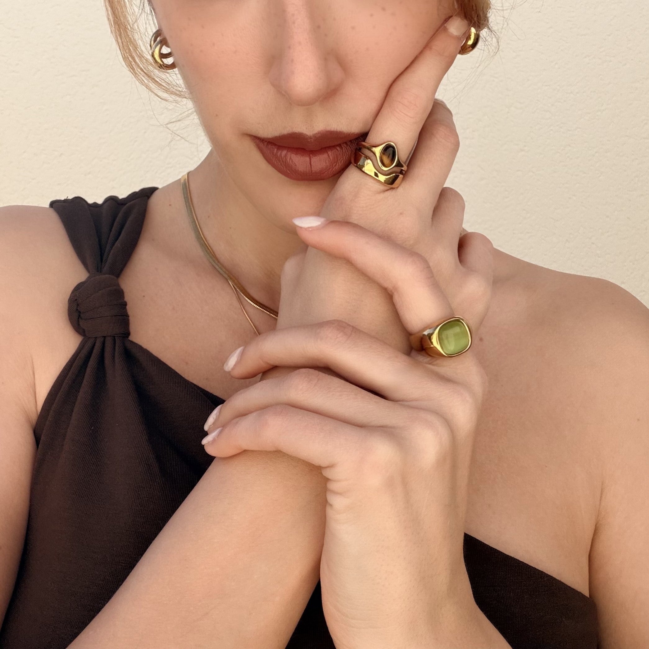 Hugo Ring, waterproof 18k gold-plated stainless steel