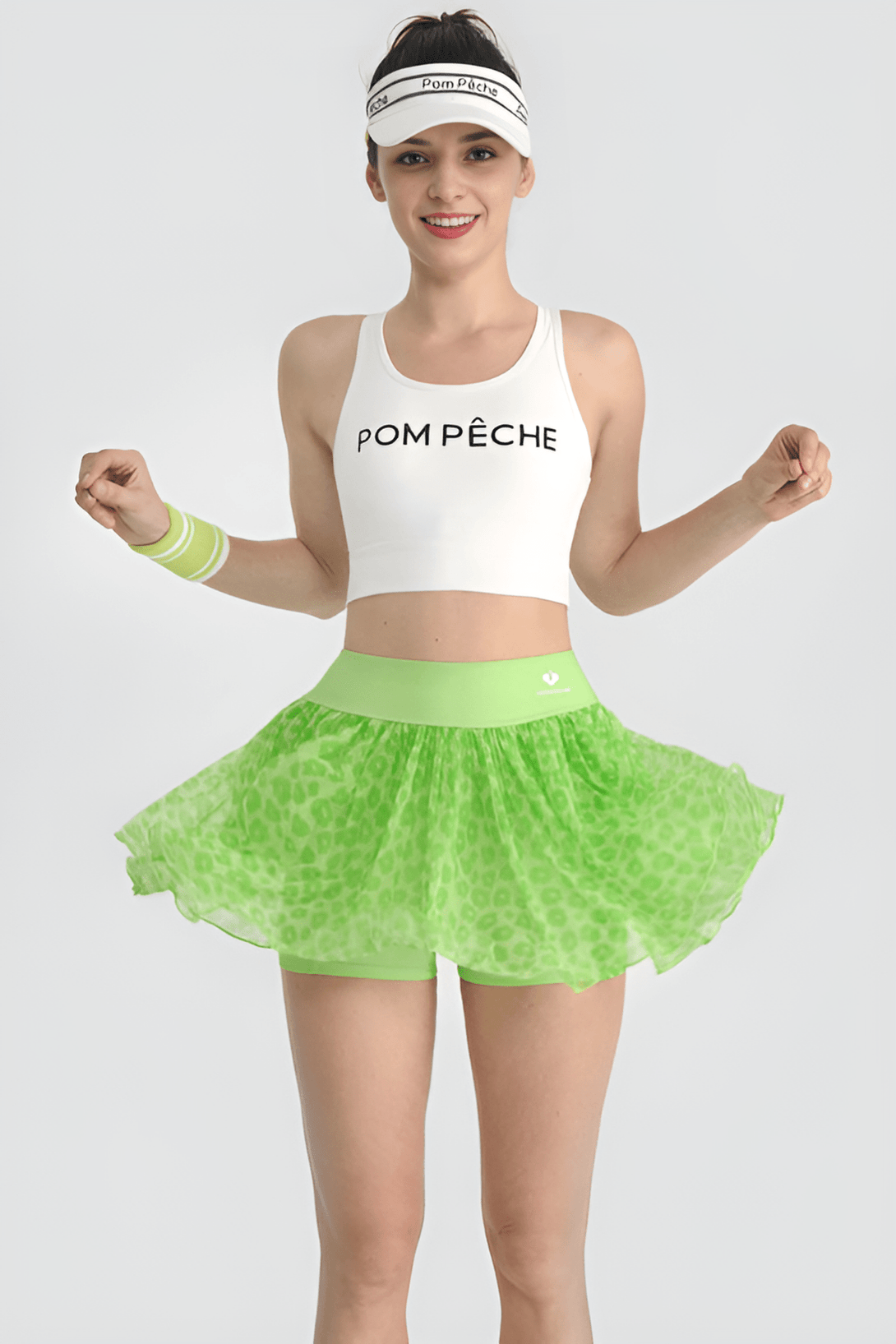 Patricia See - through Mesh 2 - in - 1 - Side Pocket Pleated Neon Green Skirt - Stylr