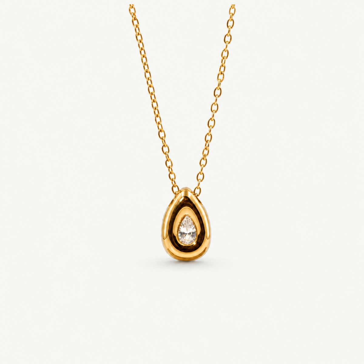Pear Bezel Teardrop Necklace - Waterproof Gold Plated