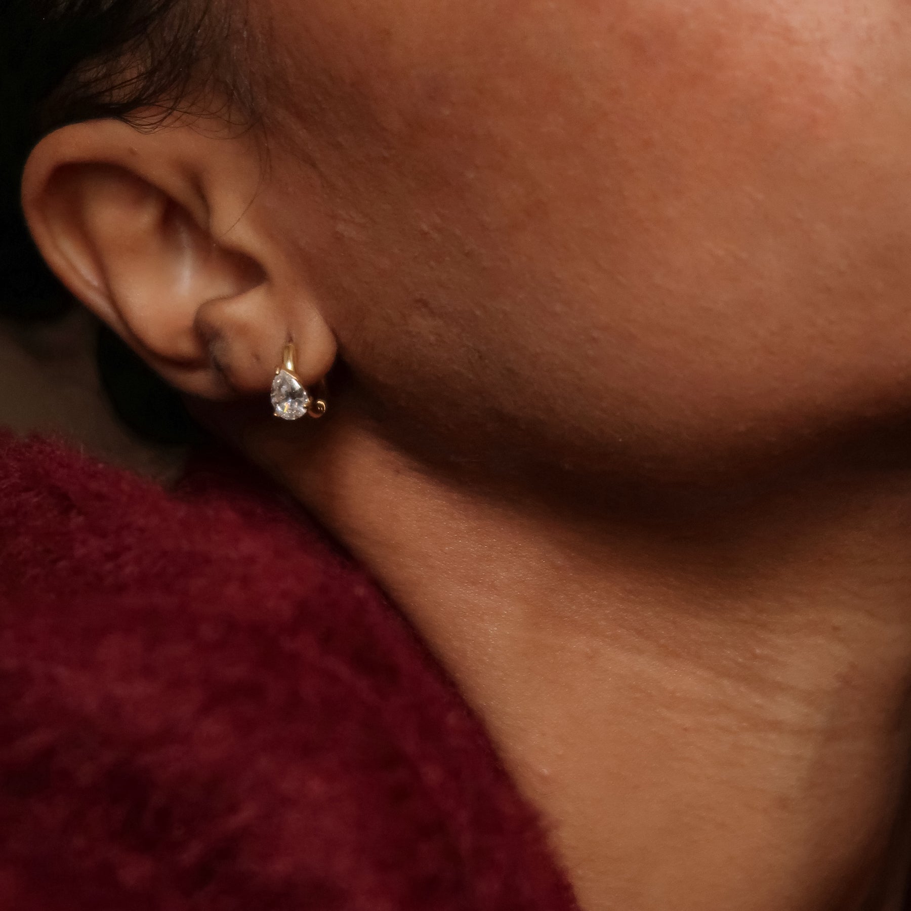 Pear cz huggie earrings
