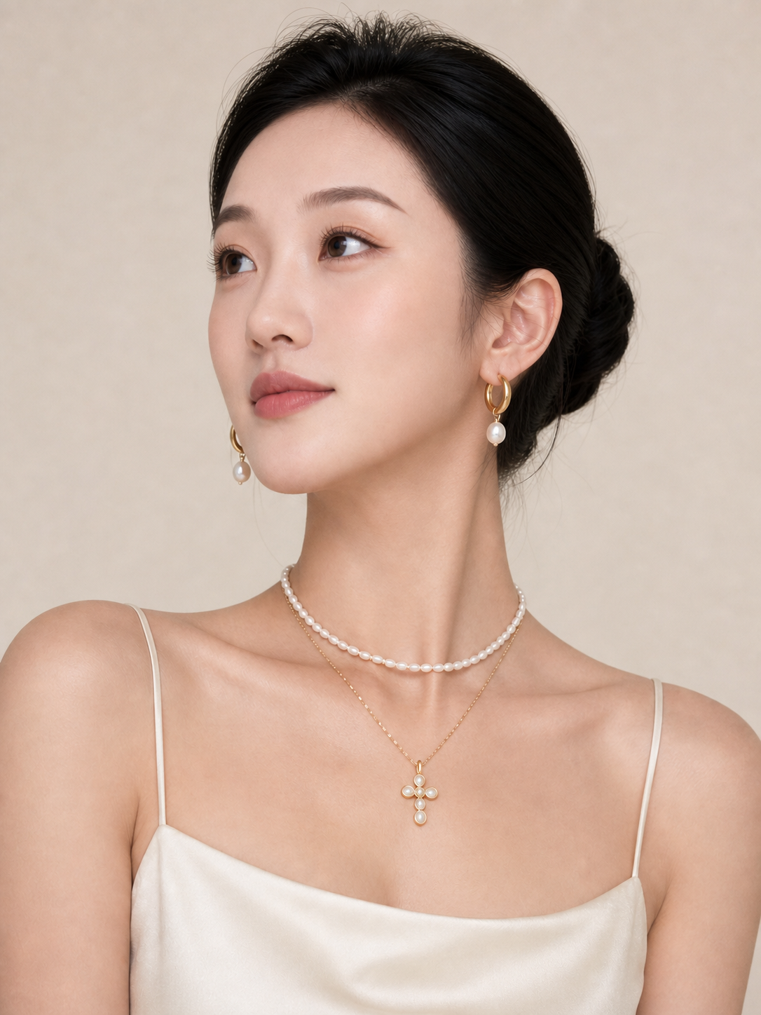 Pearl Gaze jewelry set — worn