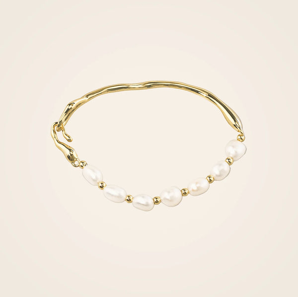 Half Pearl Gold Bracelet - Freshwater Pearl & 18k Gold Plated