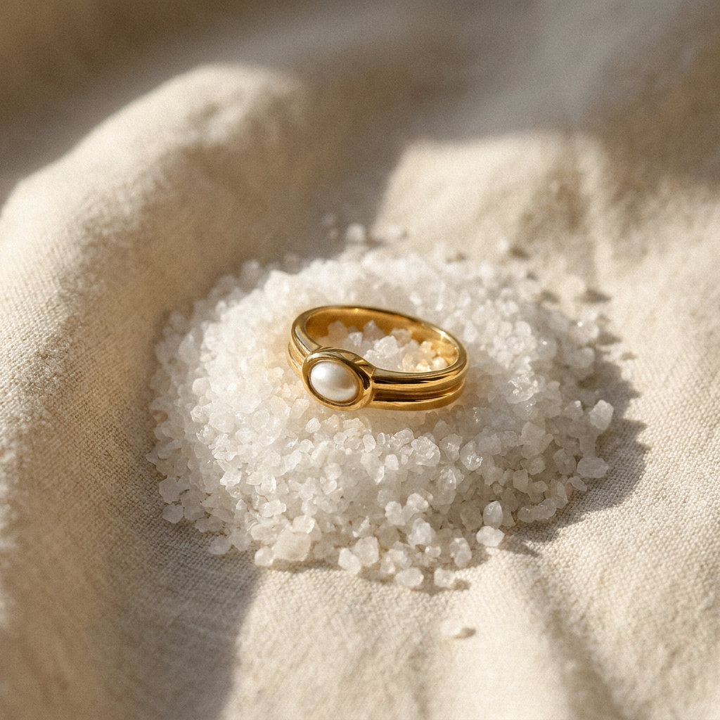 Pearl Stacker Ring — Waterproof Gold Plated Stainless Steel — lifestyle