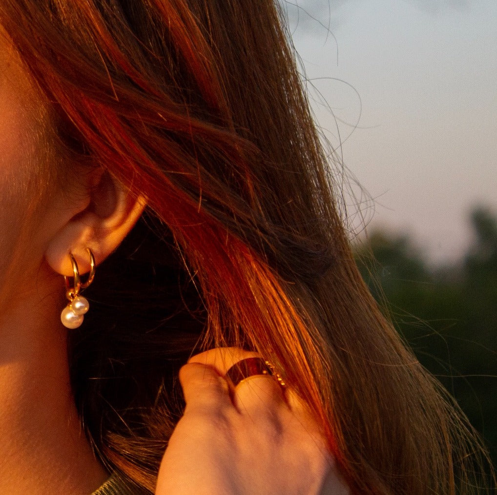 Double Pearl Hoop Earrings