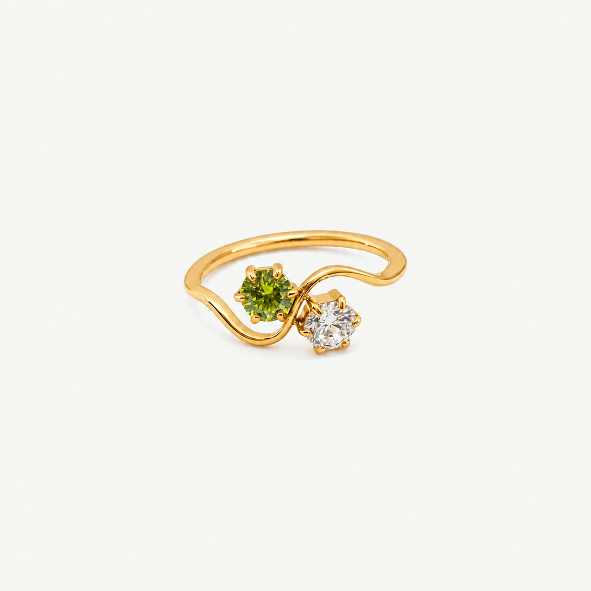 Peridot & White CZ Wave Ring