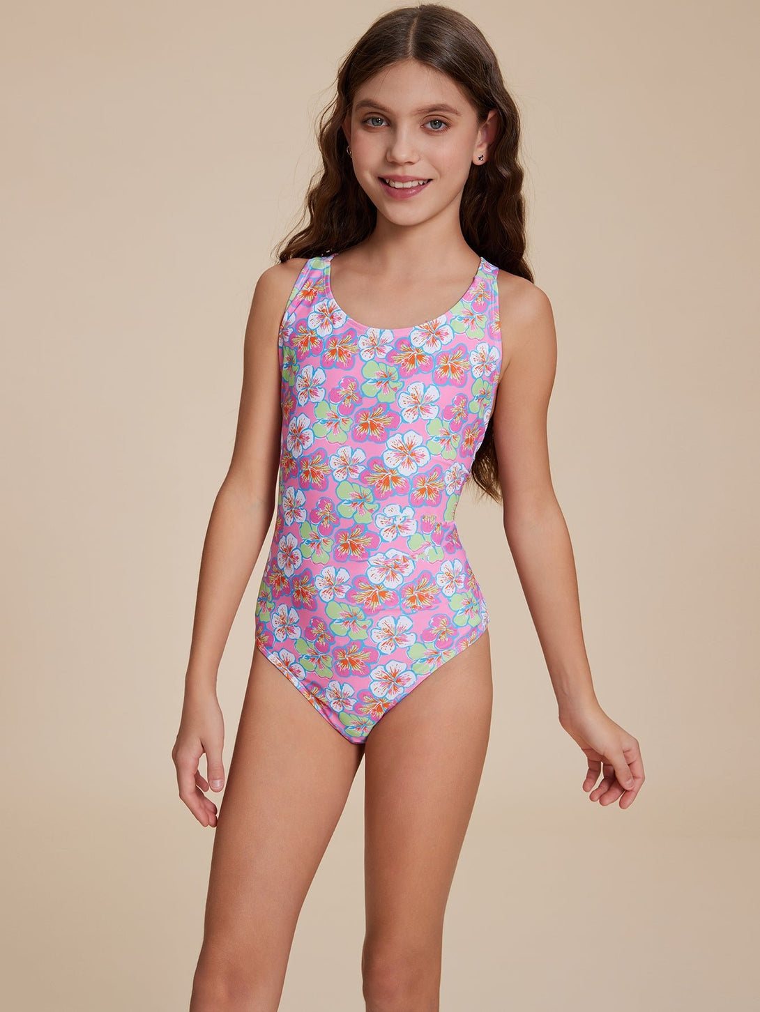 Pink Tropical Floral One - Piece Swimsuit - Stylr