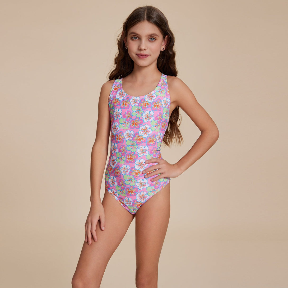 Pink Tropical Floral One - Piece Swimsuit - Stylr