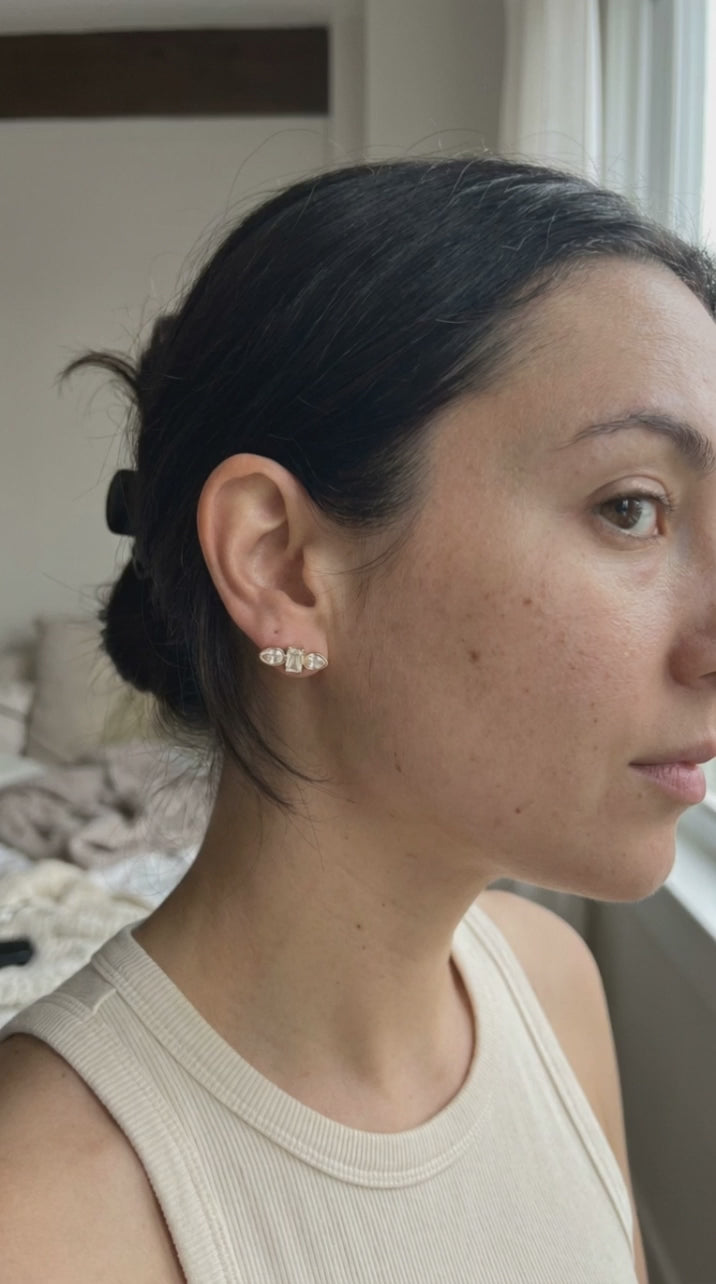 Trio Crystal Hoop Earrings – 18K Gold Plated worn on model, video