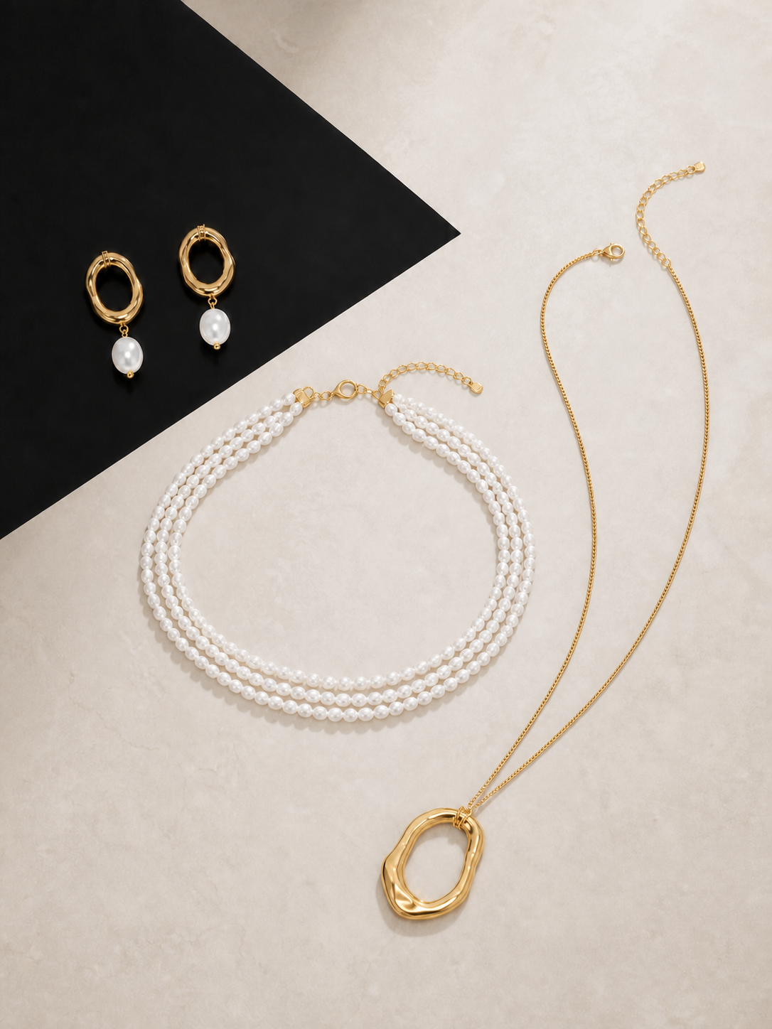 Quiet Authority jewelry set — flat lay