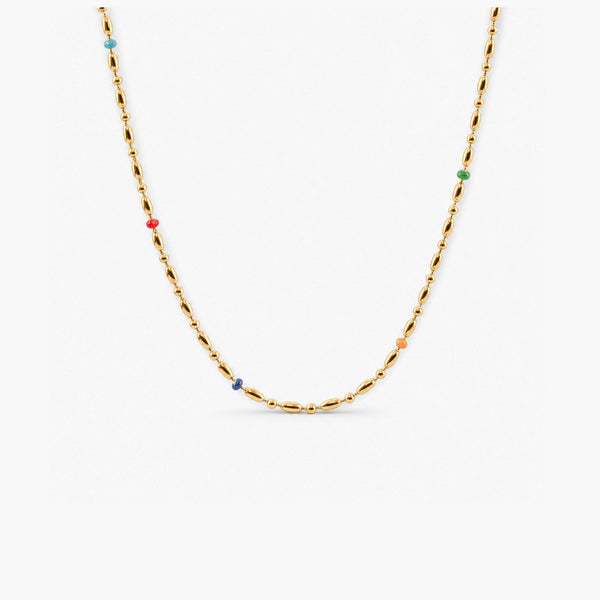 Rainbow Rice Bead Chain Necklace - Waterproof 18k Gold