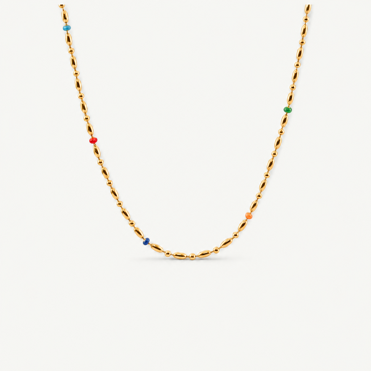 Rainbow Rice Bead Chain Necklace - Waterproof 18k Gold