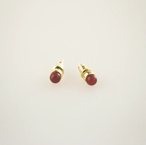 Red Agate Stud Earrings for Women – 4mm Gold Plated