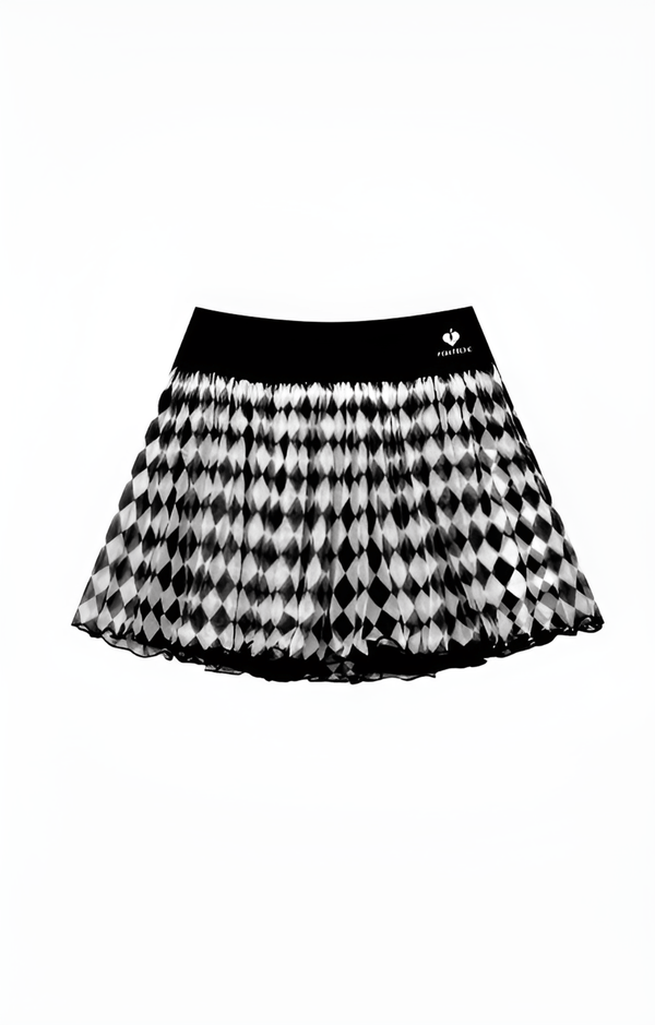 Reese See - through Mesh 2 - in - 1 Side Pocket Pleated Black and White Checkers Skirt - Stylr