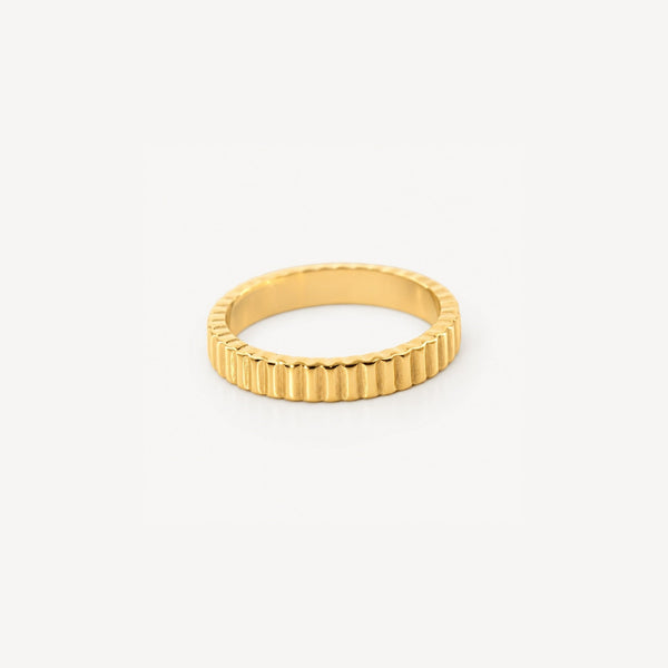 Ribbed Thin Band Ring - Waterproof Gold Plated Stainless Steel
