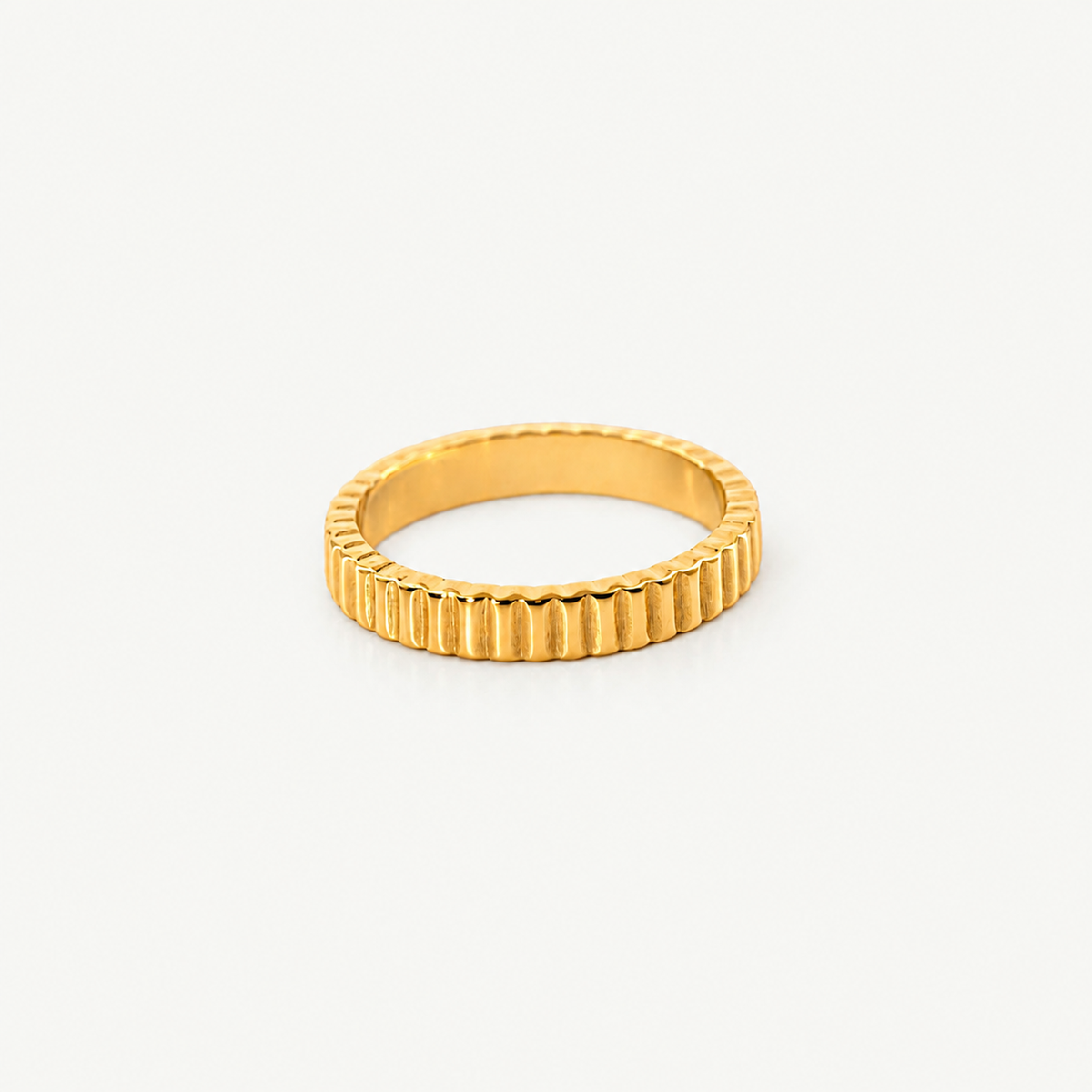 Ribbed Thin Band Ring - Waterproof Gold Plated Stainless Steel