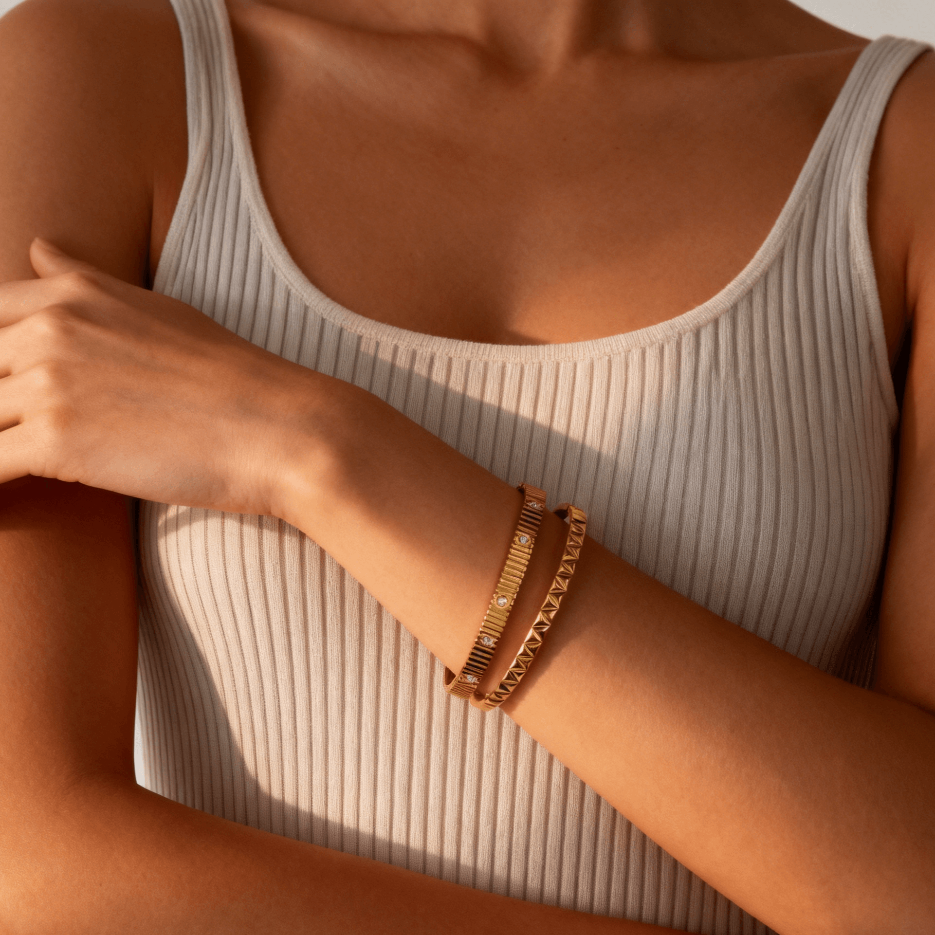 Pyramid Bangle, waterproof 18k gold-plated stainless steel