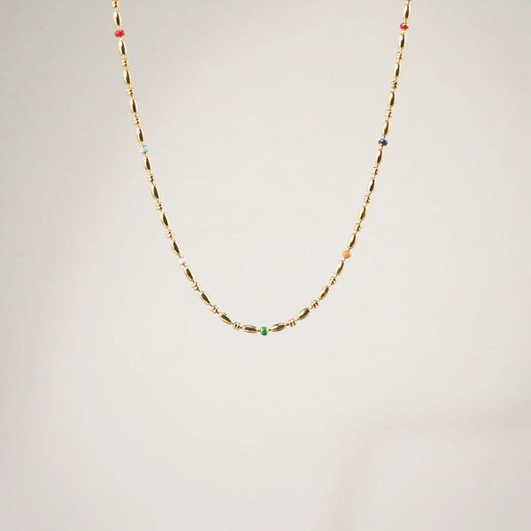 Rainbow Rice Bead Chain Necklace - Waterproof 18k Gold