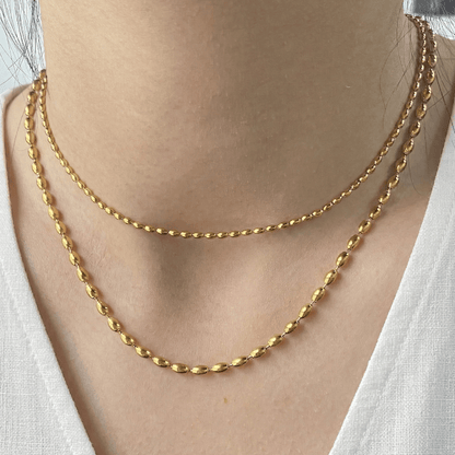 Meideya Waterproof Dainty Rice Bead Necklace, 18k gold-plated stainless steel