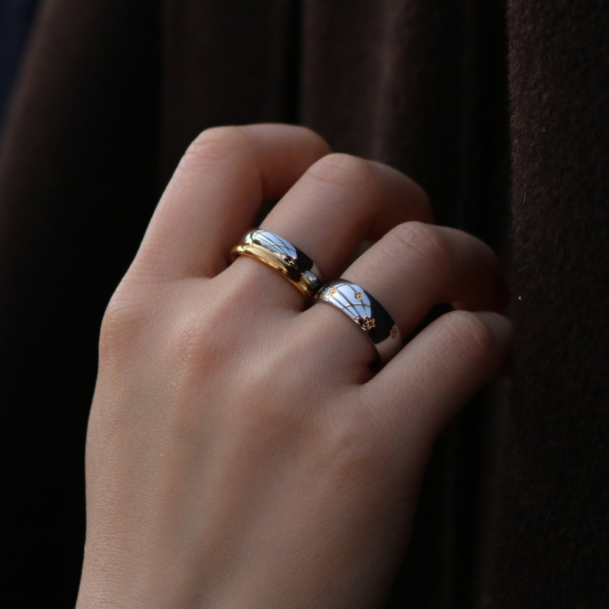 Waterproof Gold Plated Mixed Band Ring, 18k gold-plated stainless steel