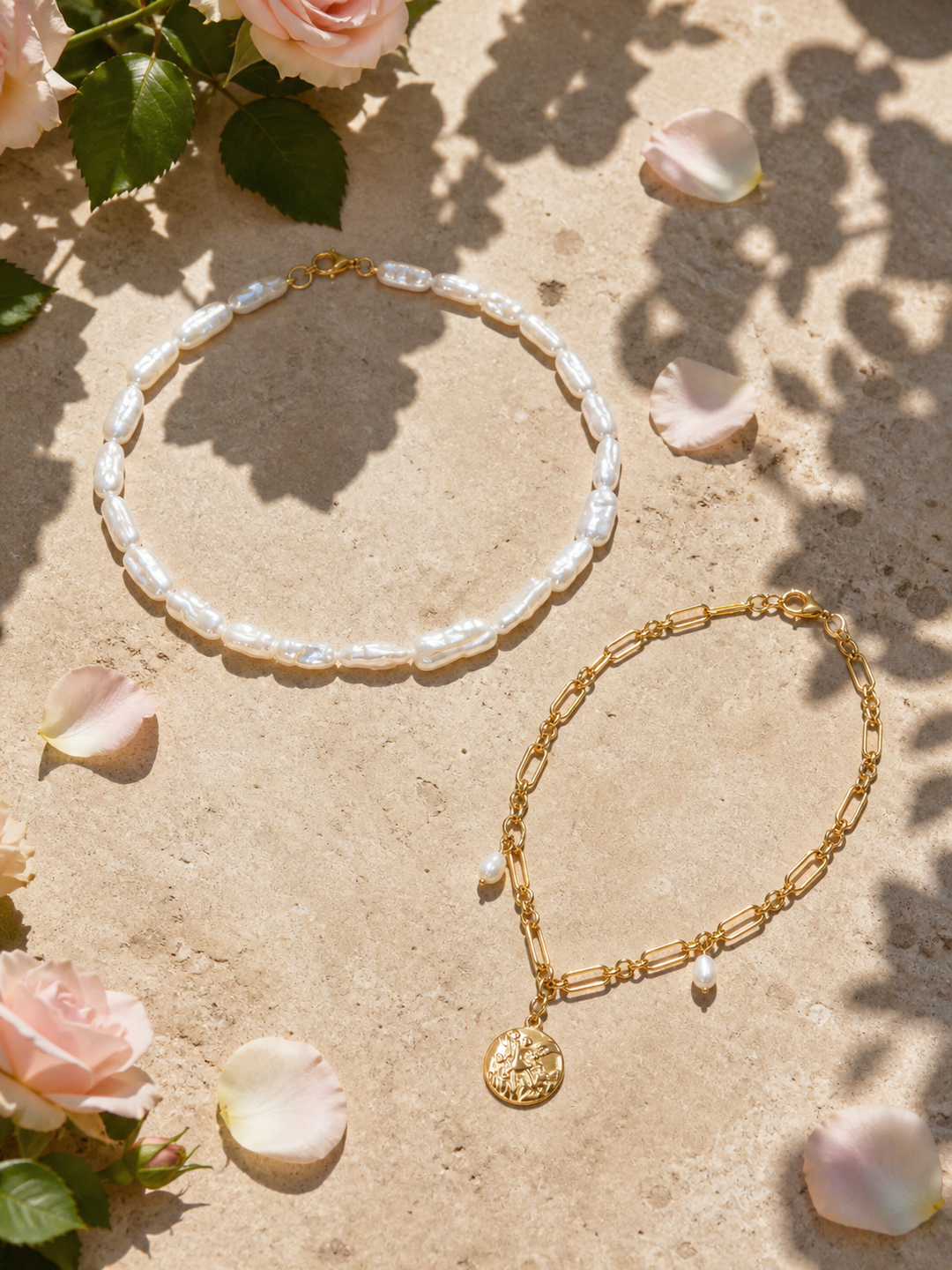 Rose Corona jewelry set — flat lay