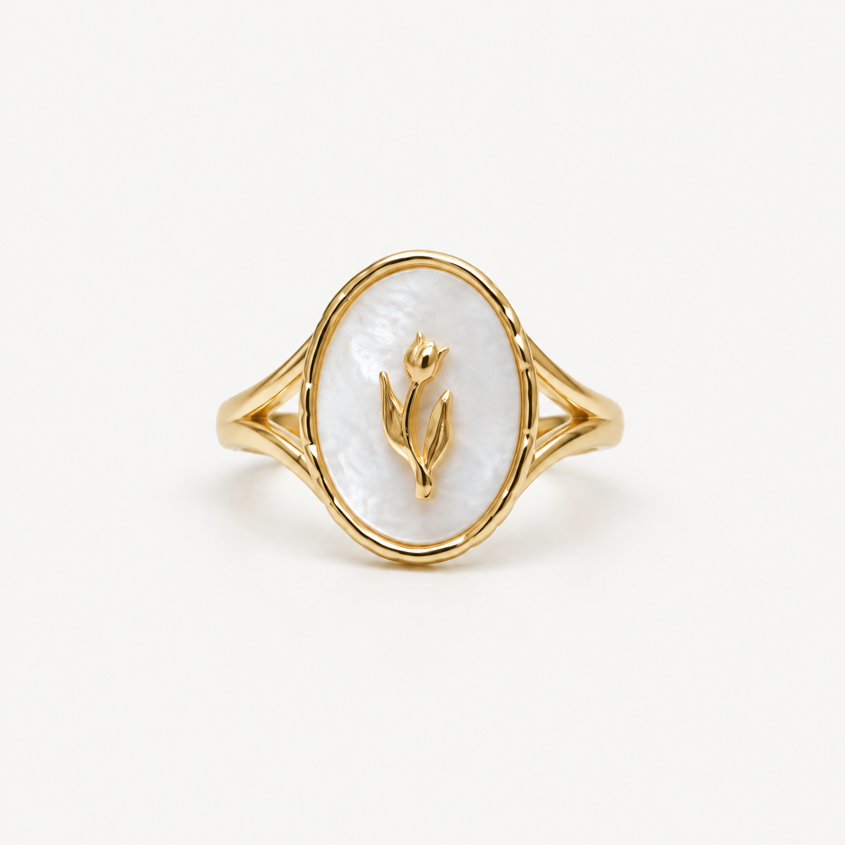 18k Gold Plated Rose Signet Ring – front view