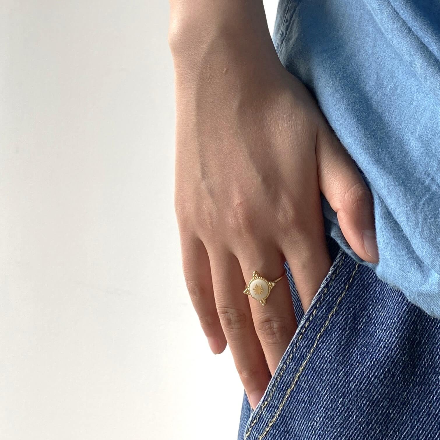 Waterproof Dainty Starburst Ring, 18k gold-plated stainless steel