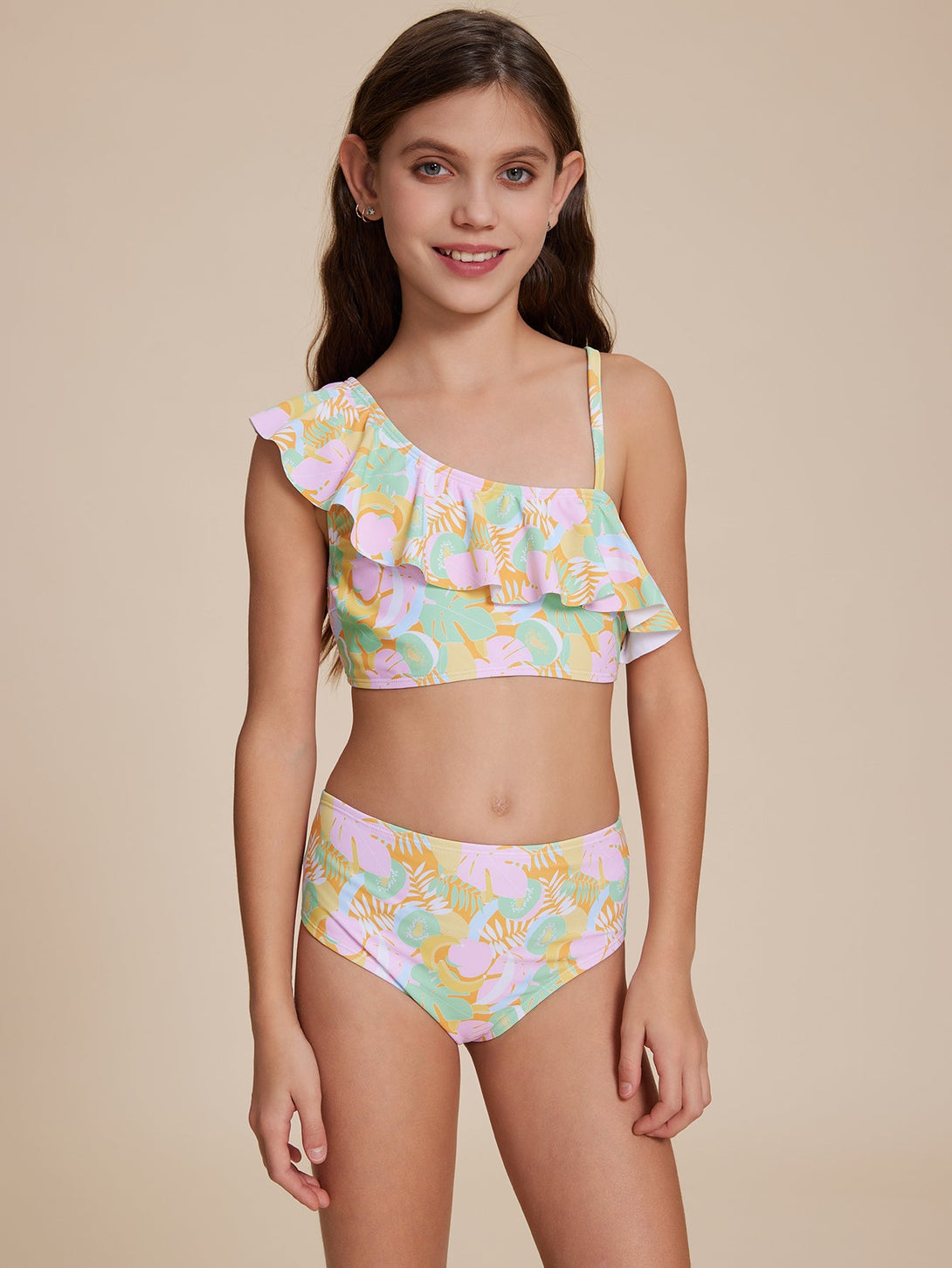 Ruffled One - Shoulder Bikini - Stylr