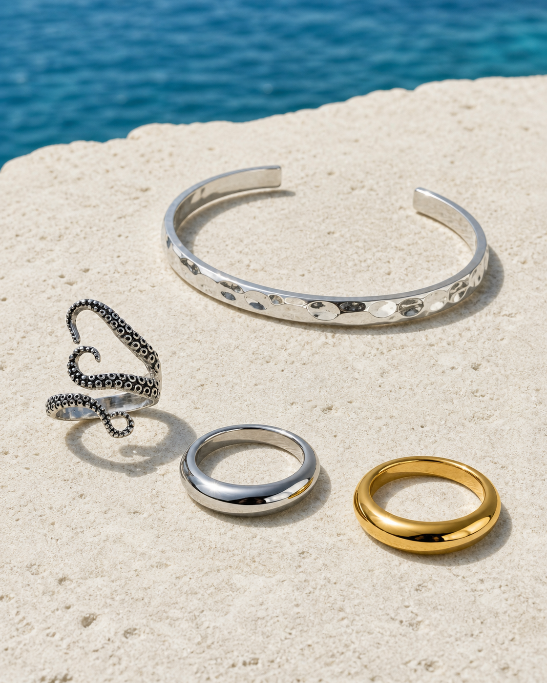 Salt Mirror jewelry set — flat lay