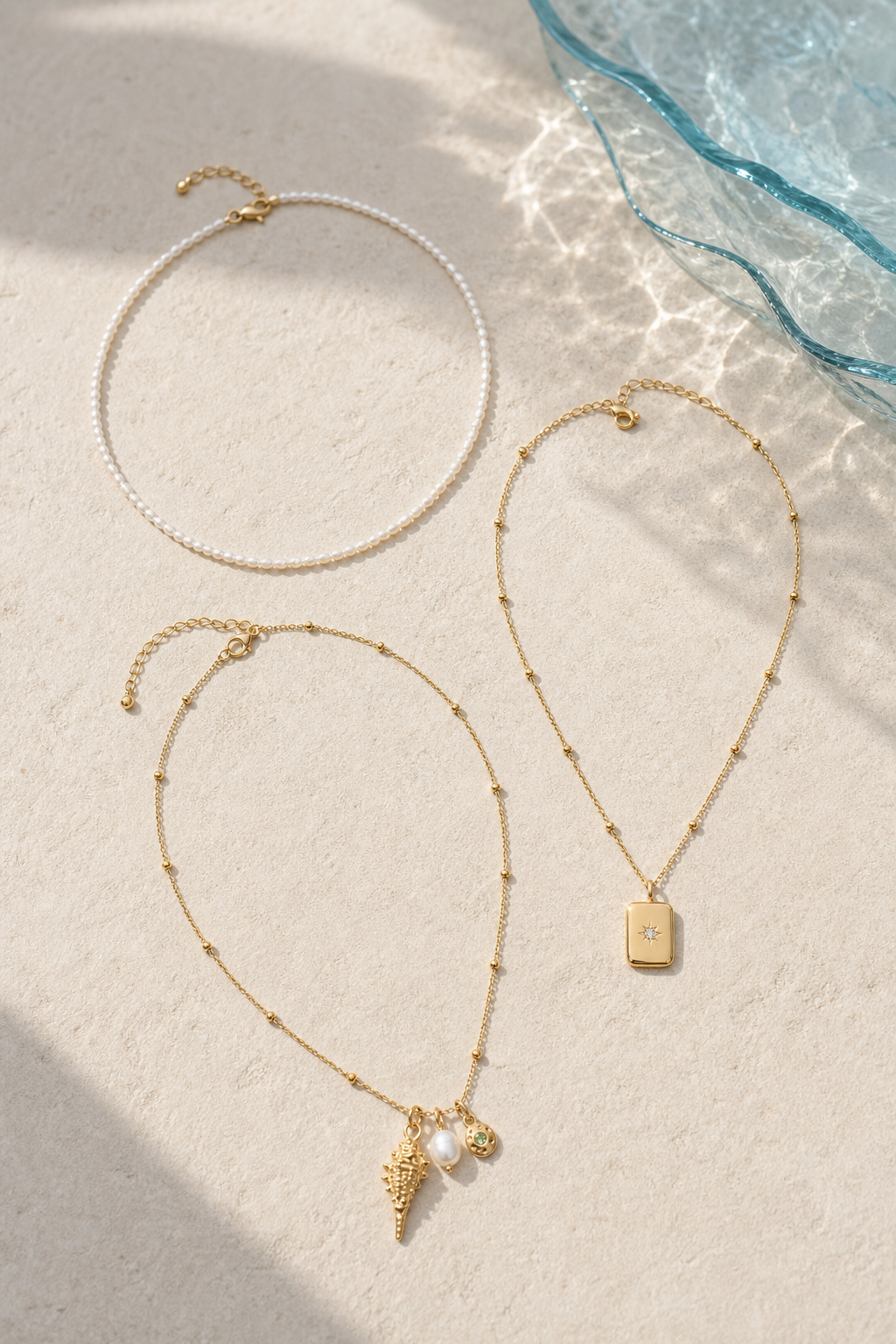Saltwater Starlight jewelry set — flat lay