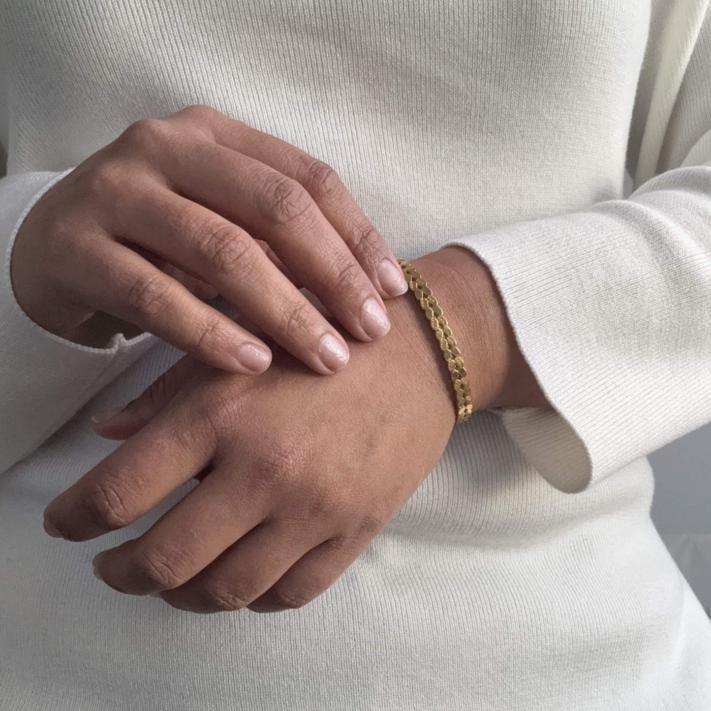 Waterproof Stainless Steel Leaf Bangle Bracelet, 18k gold-plated stainless steel
