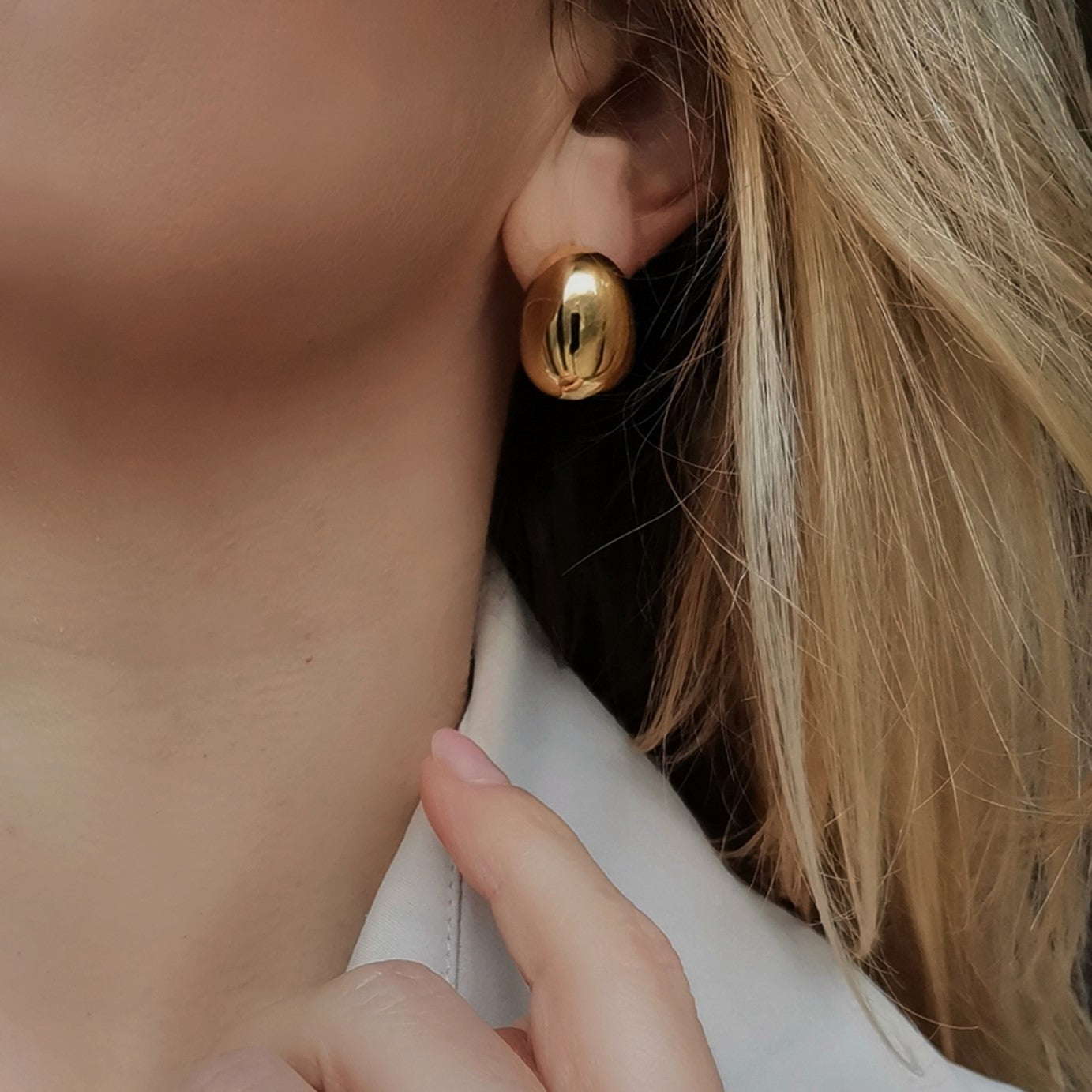 Waterproof Gold Pebble Stud Earrings for Women, 18k gold-plated stainless steel