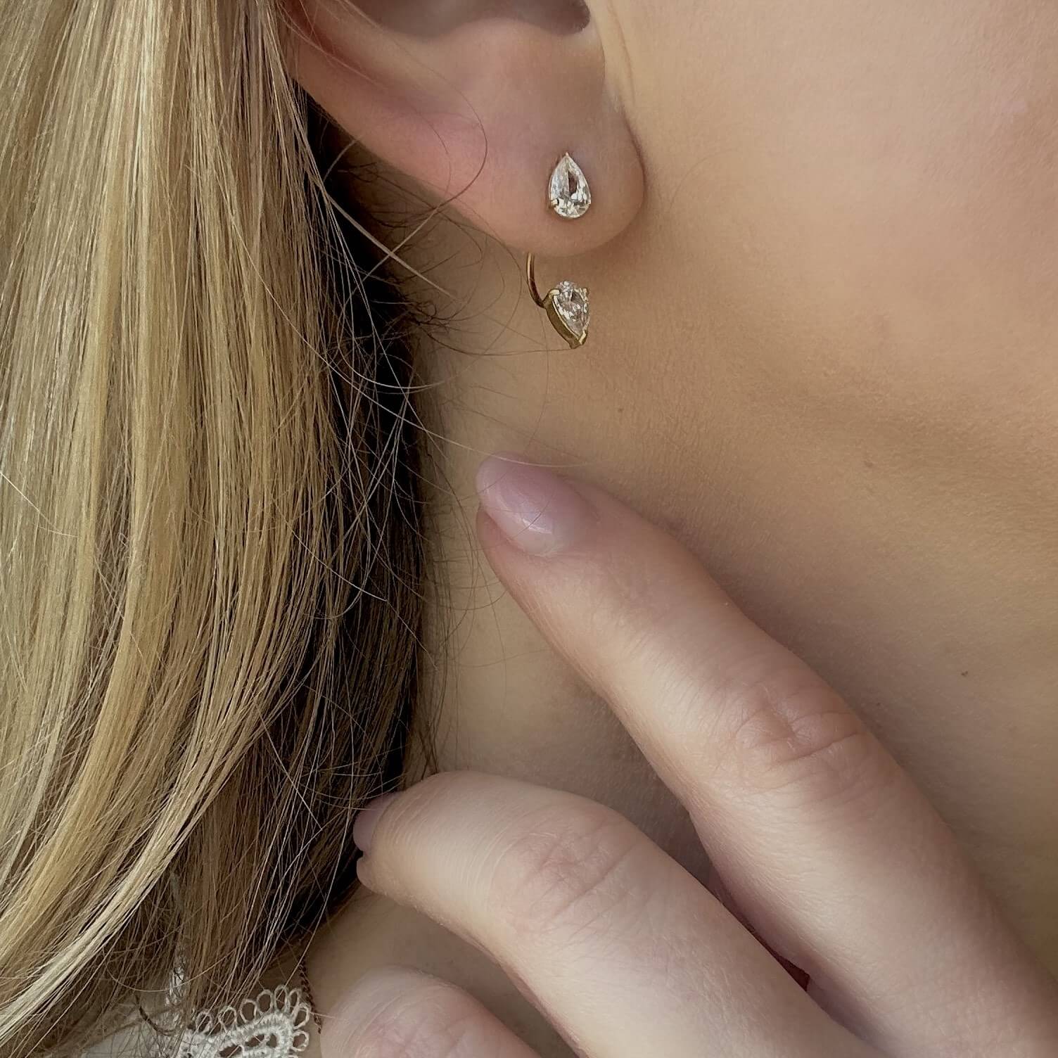 Teardrop Crystal Ear Jacket, waterproof 18k gold-plated stainless steel