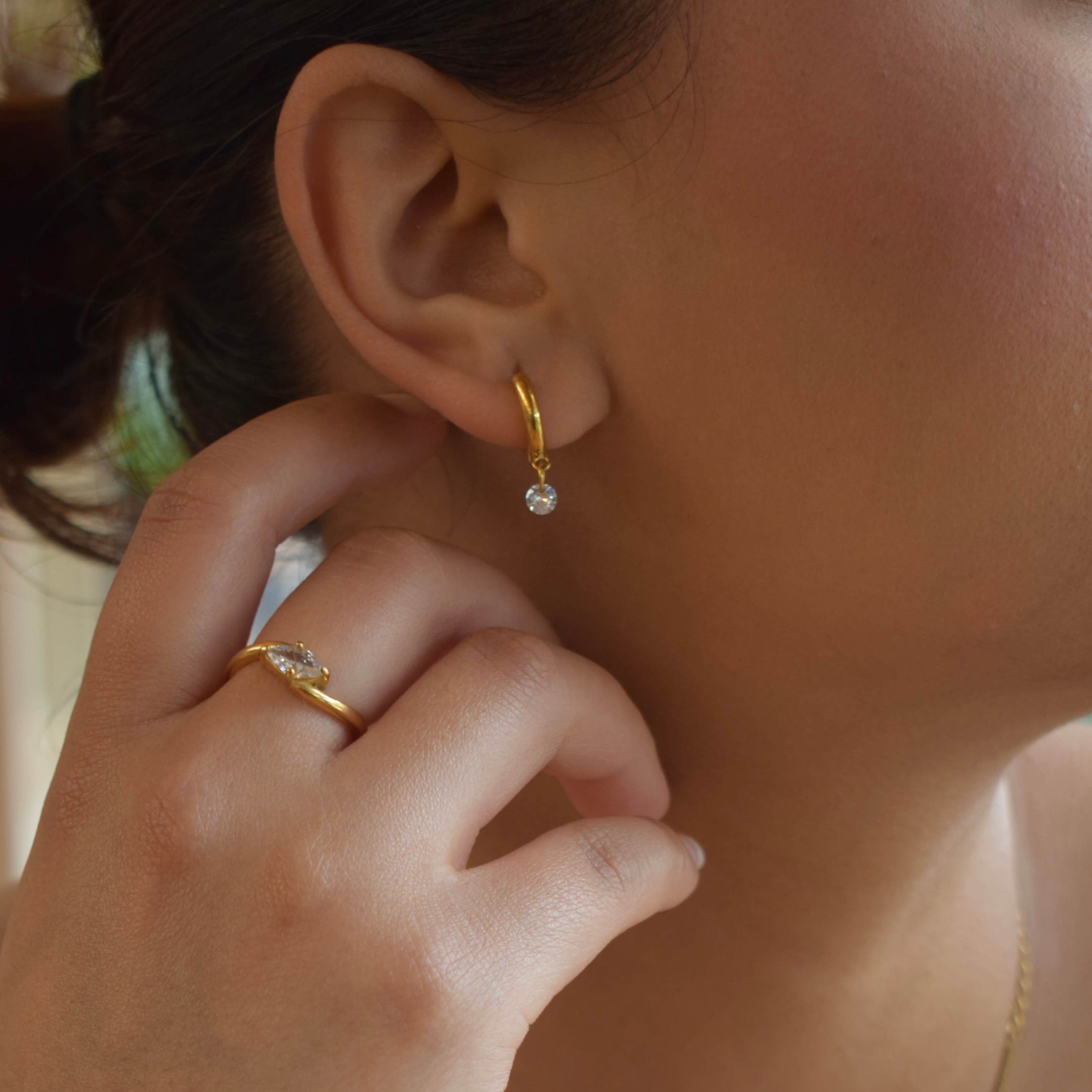 Hypoallergenic Waterproof Bypass Marquise Ring, 18k gold-plated stainless steel
