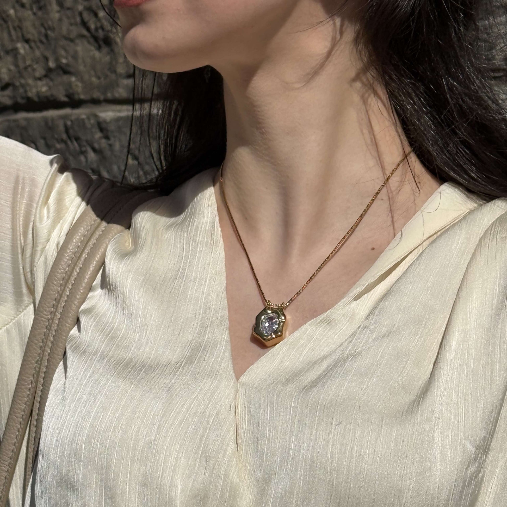 Waterproof CZ Pendant Necklace, 18k gold-plated stainless steel