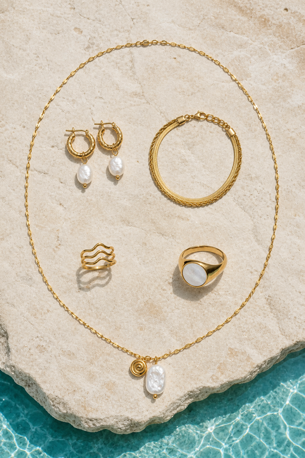 Shore Echo jewelry set — flat lay