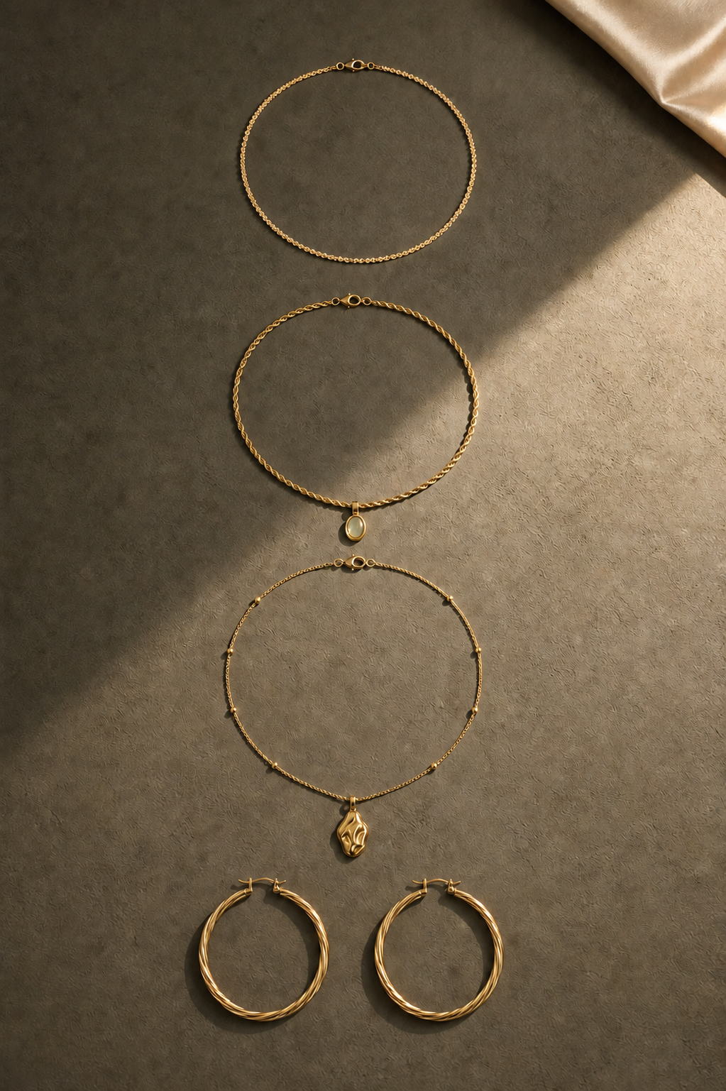 Silk in Windowlight jewelry set — flat lay
