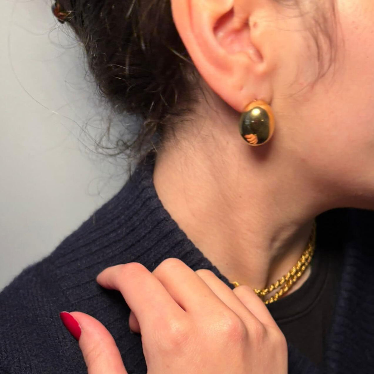 Waterproof Gold Pebble Stud Earrings for Women, 18k gold-plated stainless steel