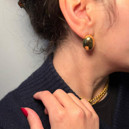 Waterproof Gold Pebble Stud Earrings for Women, 18k gold-plated stainless steel