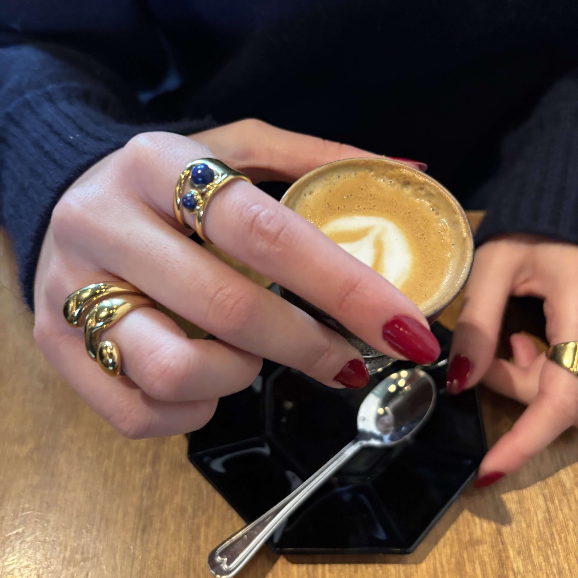 Waterproof Lapis Lazuli Cuff Ring, 18k gold-plated stainless steel