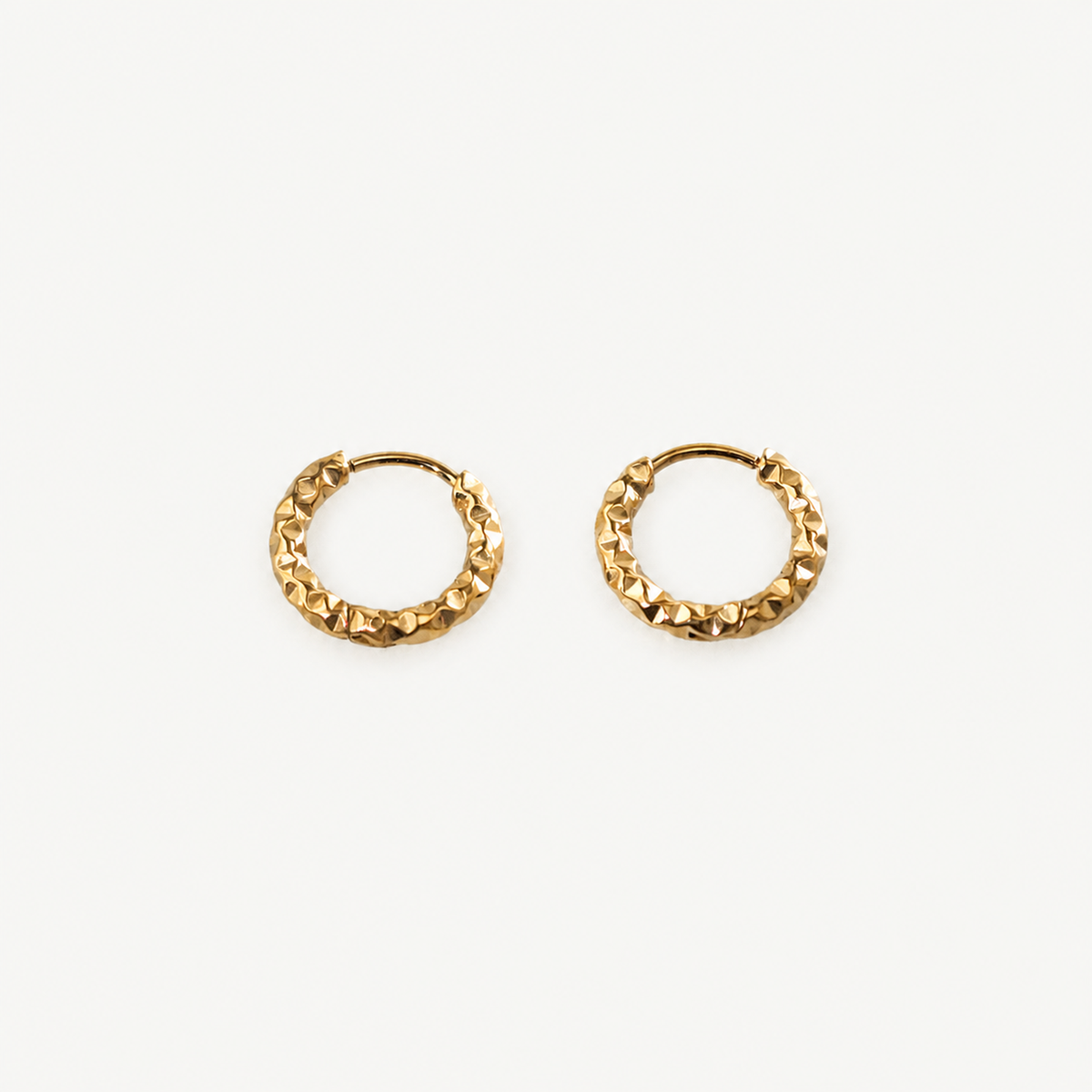 Small Hammered Hoop Earrings in Gold Stainless Steel
