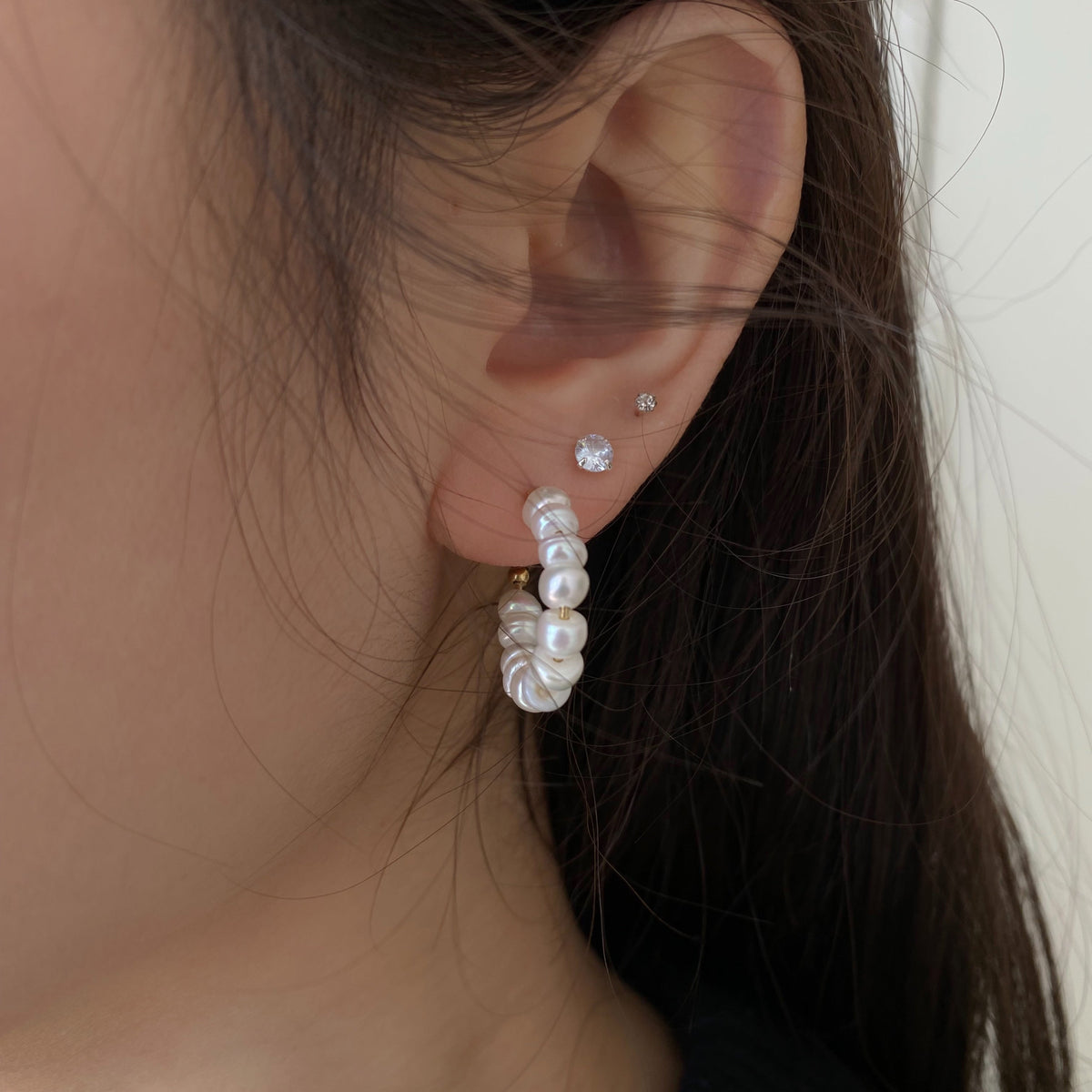 Small Pearl Hoop Earrings