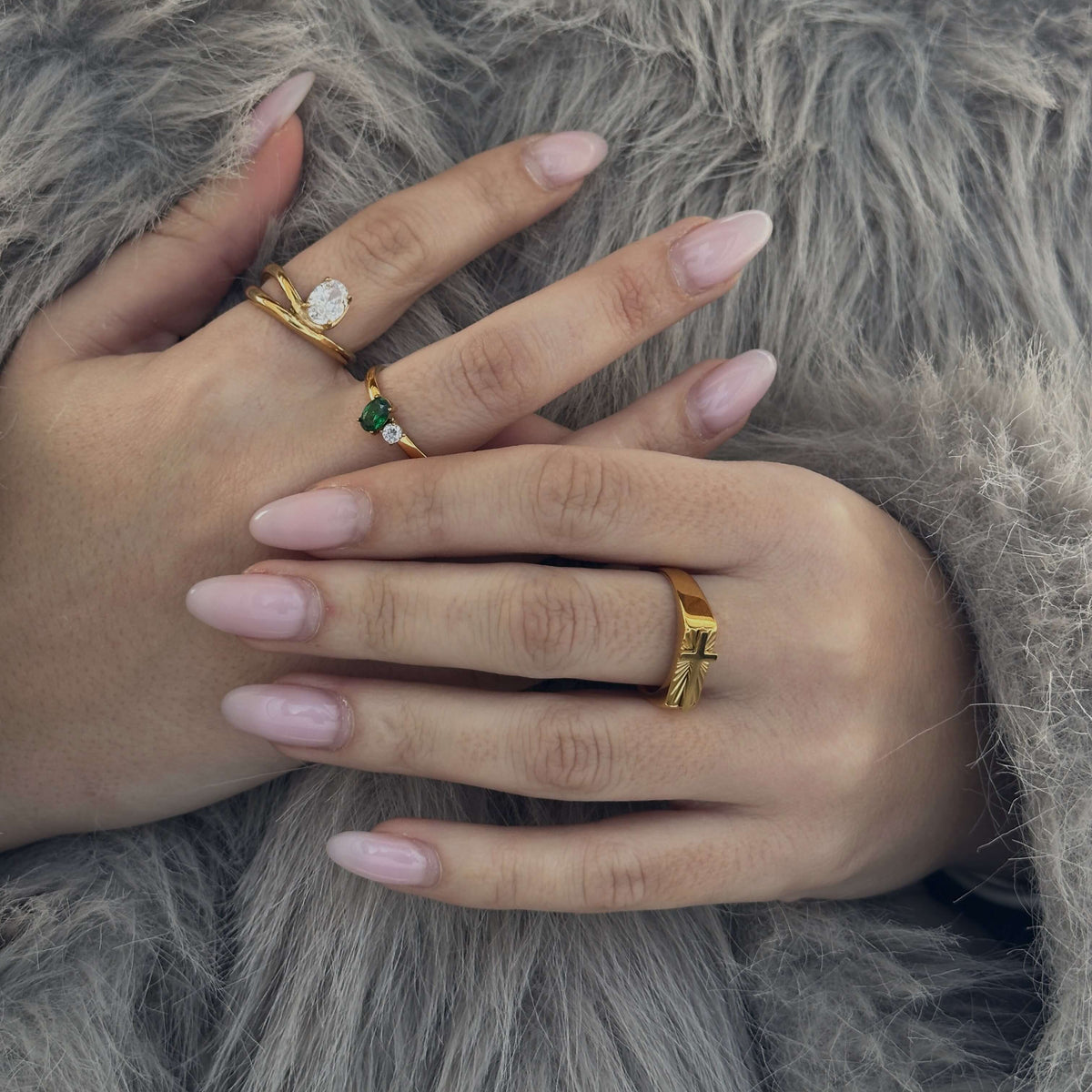 Waterproof Tarnish-Free Emerald Sparkle Ring, 18k gold-plated stainless steel
