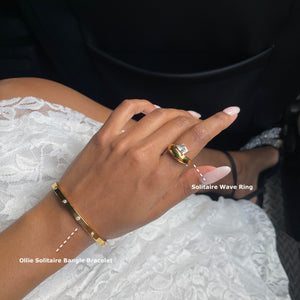 solitaire wave ring in stainless steel, gold waterproof ring for women