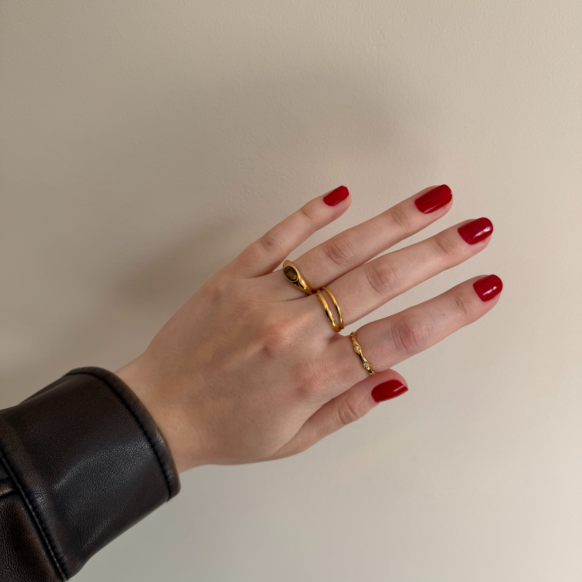 Tiger's Eye Statement Ring, waterproof 18k gold-plated stainless steel